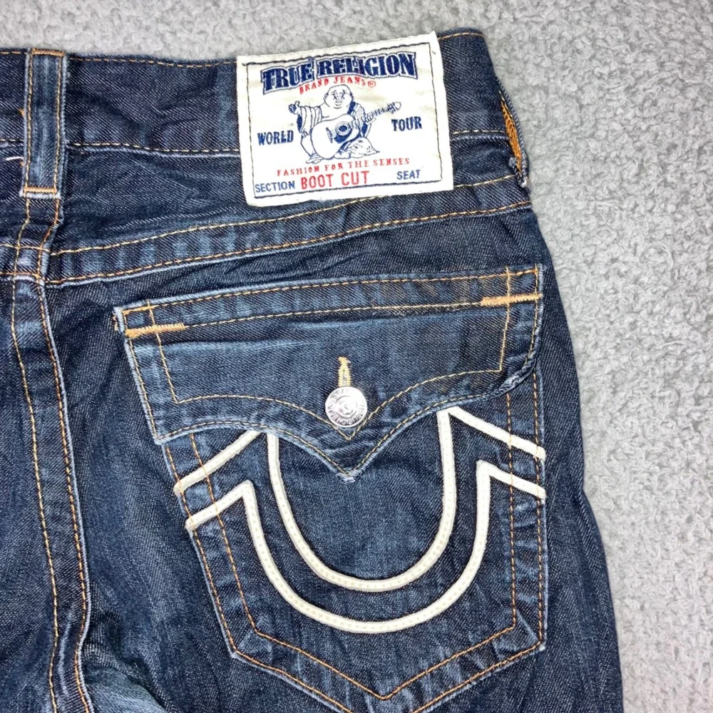VTG True Religion Bootcut Jeans Men 31 Blue Logo Flap Pocket USA Fit‎ 32x28